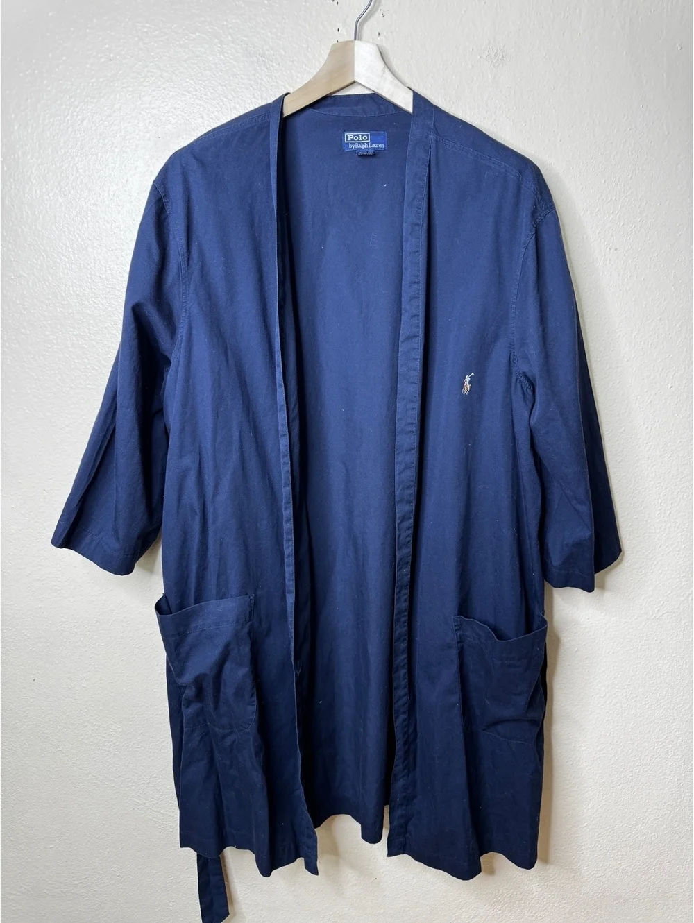 Polo Ralph Lauren Mens L/XL Navy Cotton Bathrobe Robe Pony Logo Pockets